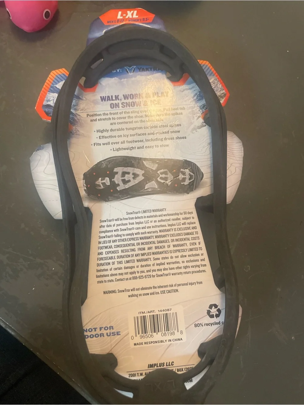 Snow Trax L-XL Ice Traction Cleats - Black with Orange Studs size Mens and women